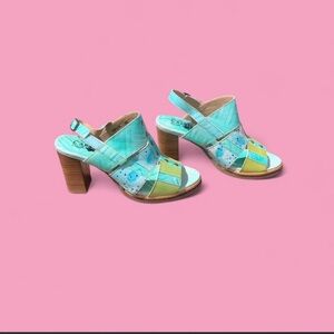 L’ARTISTE Women’s Multicolor Block-Heel Sandals - Aqua & Yellow